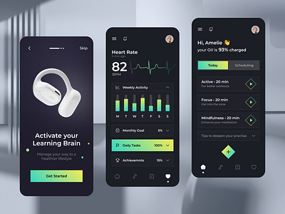 Smart Earbuds Controller App app app design app ui black and white branding controller app dark ui earbuds earphones figma headset interface mobile mobile app mobile ui music app smart ui ui design ux