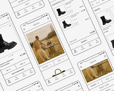 Gucci Product App | Shopping App app cart clean design e commerce e shop gucci ios mobile online store shopping app store ui ux