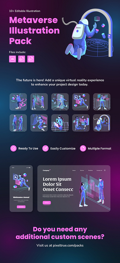 Metaverse Illustration Pack by Pixel True character graphics illustration vector vector illustration