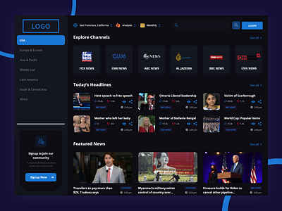 News Dashboard (Dark Version) dark dashboard design dashboard news news dashboard uiux web design