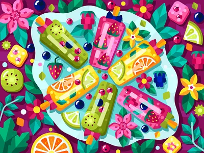 Fruit ice adobe illustrator design flat design flower food graphic ice cream illustration spring summer vector vector art