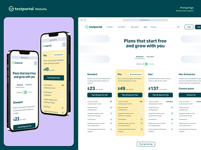 Testportal – Website Pricing Page app application branding design interface landing logo matrix pricing saas testportal ui unikorns ux website
