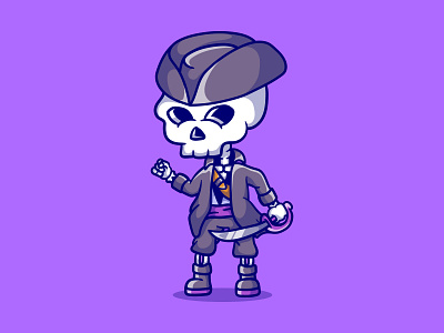 Cute skeleton pirate with sword avatar branding cartoon character cute design flat game character game design halloween illustration logo mascot monster pirate pirates scary skeleton sword vector