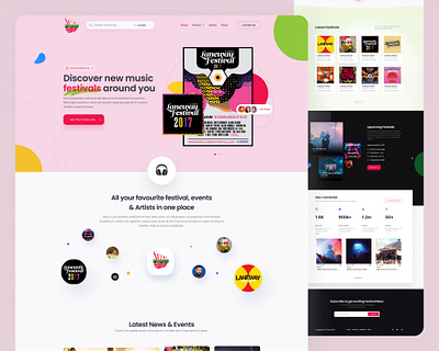 Music & Festival Information Searching Website UI 2021 app design directory website graphic design illustration landing page latest trend minimal mobile music website software trendy website ui ux vector web app website zainiklab