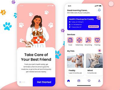 Pet Care Mobile App animation app care cat dashboard doctor dog flat health illustration ios login lottie medical mobile pet procreate veterinarian veterinary xd