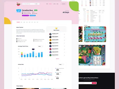Music & Festival Information Searching Website UI best agency branding dashboard design graph landing page minimal mobile mobile app software agency software ui uiux vector web development webflow website website ui zainiklab