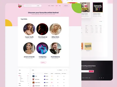 Music & Festival Information Searching Website UI app branding design design agency directory website festival website figma ui illustration landing page logo minimal mobile music website software agency vector web development webflow website website ui zainiklab