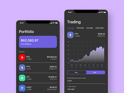 Crypto App app design typography ui ux vector