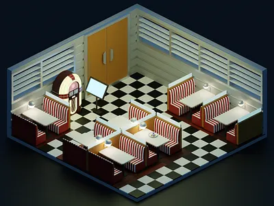 DPR IAN - No Blueberries (feat. DPR LIVE, CL) 3d blender blender 3d design diner illustration isometric lowpoly modeling render room