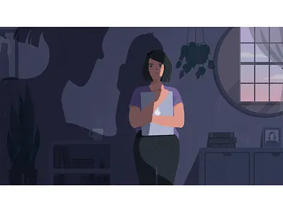 Eavesdroppers. adobe photoshop books clouds curtain editorial girl illustration illustrator laptop mirror pictures pink purple reflection room shadows texture violet window woman