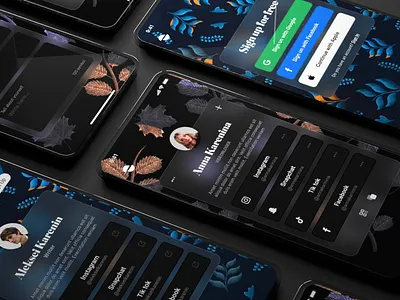 Taplink app dark design illustration leaf link login minimal mobile pattern profile registration taplink typography ui web