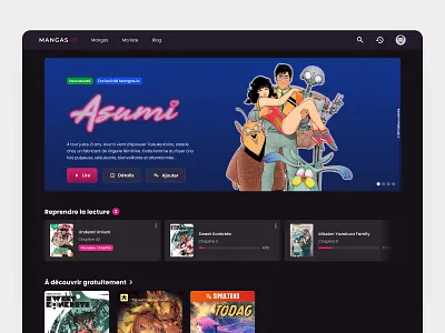 Mangas.io • Web App app application clean figma french graphic design japanese landing manga mangas page reader simple ui web