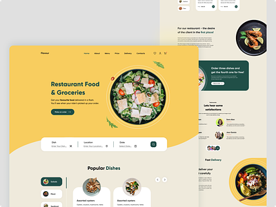 Food Delivery Landing Page app design deliches delivery design eco fast food graphic design green hungry landing page minimal modern restourant salad ui ux yellow