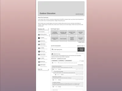 Community / Group cms component based design consulting filters group low fidelity member list user experience wireframe