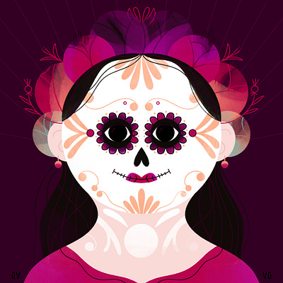 Day of the Dead colorful dark day of the dead digital art face art halloween illustration make up spooky