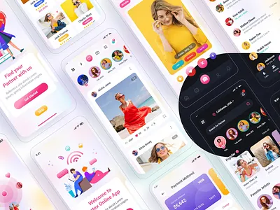 Datex – Online Dating Mobile App UI Kits app card design chat date app dating app dating app ui dating mobile app freebies matching app matchmaking messaging app mobile app ui kits newwork online dating social networking tinder app ui design uikits ux design xd