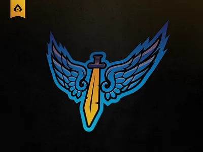 Golden sword with blue wings mascot logo ESports blue esports goldensword logo mascot sword wings