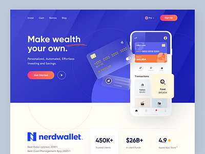 Wealthfront Landing Page bank banking credit card design ecommerce finance app fintech homepage landing page marketing mockup money pay payment payment method transaction transfer ux web design website