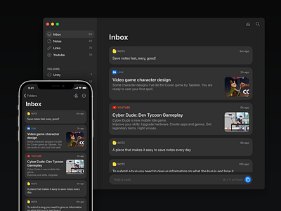 Pasteline App app dark design interface ios iphone mac note notes theme ui ux