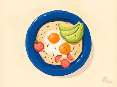 Breakfast time - Eggs and avocado 4ingredients avocado breakfast dailyillustration dish eggs food food illustration illustration morning tomatos