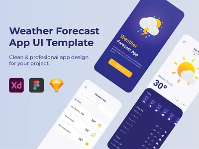 Weather Forecast App UI Template Free Download adobe xd download figma free sketch template weather