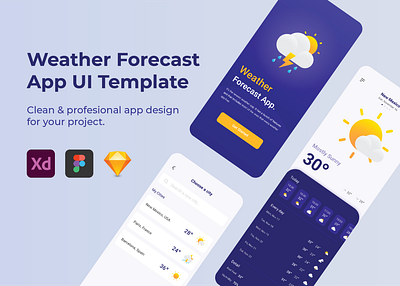 Weather Forecast App UI Template Free Download adobe xd download figma free sketch template weather
