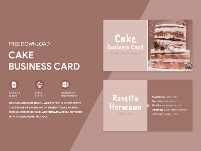 Cake Business Card Free Google Docs Template aesthetic bake bakery business card cards confectionery docs food google ms print printing shop template templates visit visiting word