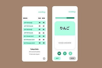 Flashcard Mobile App (Mint Palette) anki anki flashcards bright colors cute app cute design design flashcard flashcard app green theme light green light theme minimal ui mint mint theme mobile app mobile design mobile ui pastel ui white theme