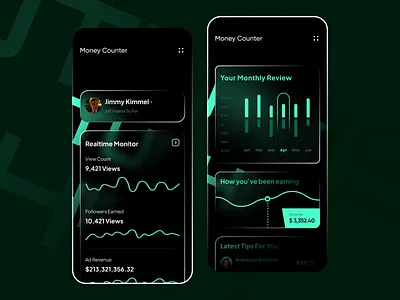 Money Counter App bucket ui concept crypto app design glass glass ui glass ui design glassmorph gradient instagram minimal ui money money app simple ux ui ui kit ux video app wallet app youtube