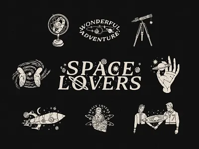 Space Lovers - Branding Sheet branding design handmade branding illustration logo typography wedding