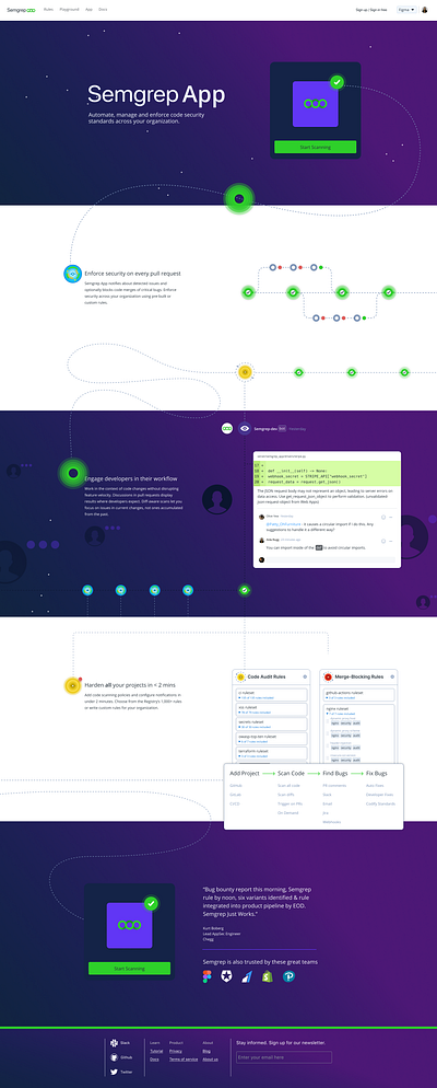 Semgrep App Landing page branding design illustration landing page logo r2c semgrep ui ux