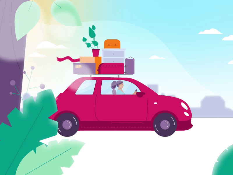 Moving home 2danimation adobe illustrator after effects animation car cat character animation design drive driving gif illustration landscape loop motion graphics moving home small car