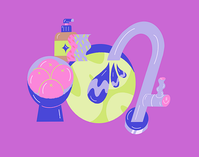 Cleaning at home clean cleaning cleaning products design editorial art editorial illustration fruits home home decor illustration sink water women in illustration