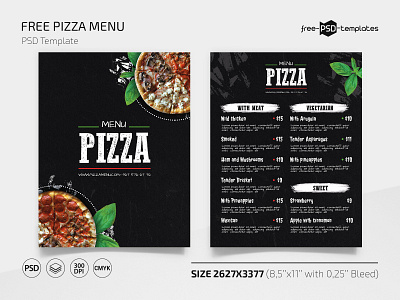 Free Pizza Menu Template for Photoshop free freebie menu pizza psd restaurant template