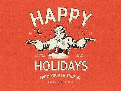 2022 Unsung Holiday Card christmas christmas card distressed happy holidays holiday card illustration notecard postcard santa santa claus typography vintage