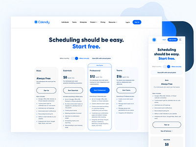 Calendly - Pricing Page Redesign agency calendly cards clean figma pricing pricing page redesign simple sticky toggle ui ux web design web design agency