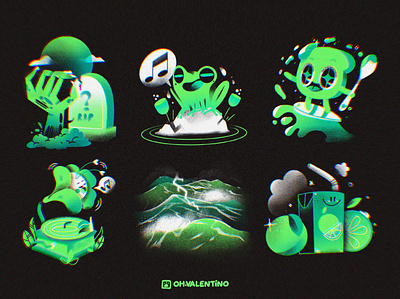 Green Explorations. Peachtober. frog illustration ohvalentino orange sound toast water zombie