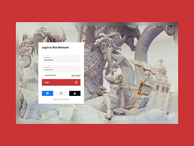Riot Network Login Screen UI app clean concept design e spor espor game league of legends login login page logo lol lol ui moba mobile red riot riot games ui