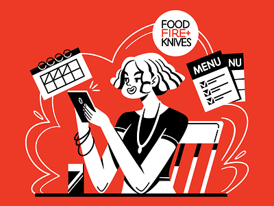 FoodFireKnives - 1 character dinner eat food girl illustration lady menu order restaurant vector woman