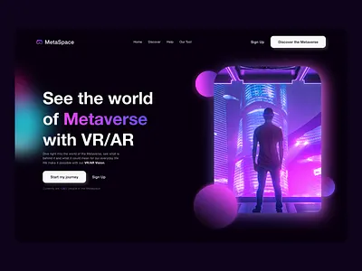Metaspace - SaaS VR/AR Webdesign concept - Landing Page ar augmened augmented reality dark hero section landing page metaverse space ui virtual reality vr web design web3 website design