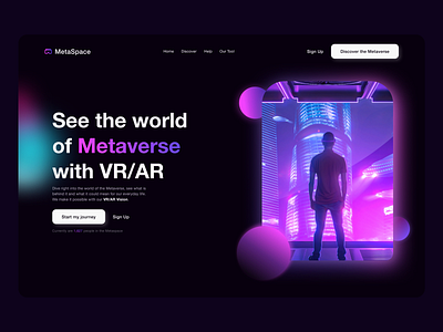 Metaspace - SaaS VR/AR Webdesign concept - Landing Page ar augmened augmented reality dark hero section landing page metaverse space ui virtual reality vr web design web3 website design