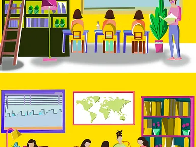A day in library animation design graphic design illustration procreate vector