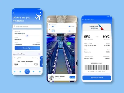 Flight Ticket Booking App airline airline app airlines airport app design blue boarding pass booking booking flight clean ui flight app flight booking graphic design minimal mobile app schedule ticket ticket app travel uiux