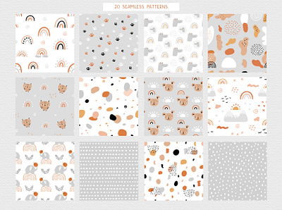patterns from Abstract Shapes & Baby Animals Set abstract illustration baby animals baby clipart baby design baby illustration baby patterns characters design creative market cute cute illustration illustration kids kids clipart kids illustration kids patterns monochrome patterns nursery nursery wallpaper seamless patterns vector