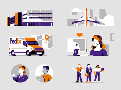 FedEx - Infographic elements character company delivery design elements employees flat flight geometric illustration infographic map van warehouse