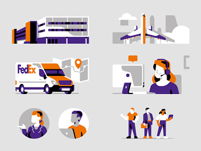 FedEx - Infographic elements character company delivery design elements employees flat flight geometric illustration infographic map van warehouse