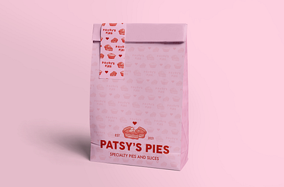 Patsy's Pies - Pie store Shop Branding - Brand Design- bag #3 3d art artwork bag bag design baker bakery baking branding design digital art digital illustration graphic design icon illustration logo mockups pie take away vector