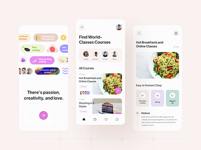 🥘 Cooking Recipe App Concept 3d app app deisgn branding cookie cooking creative design food graphic design ios minimal mobile app mobileui product recipe ui ux