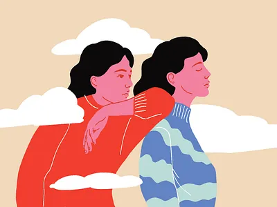 Autumn has a wind all its own autumn clouds girl hands illustration pink sisters wind