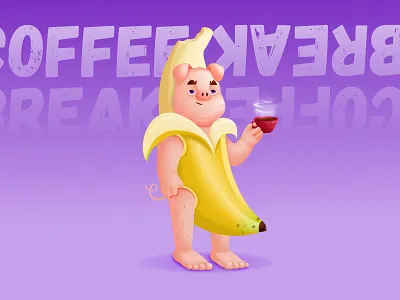 Coffee Break 2d affinitydesigner art banana coffee color dailyui gamestyle illustration pig vector